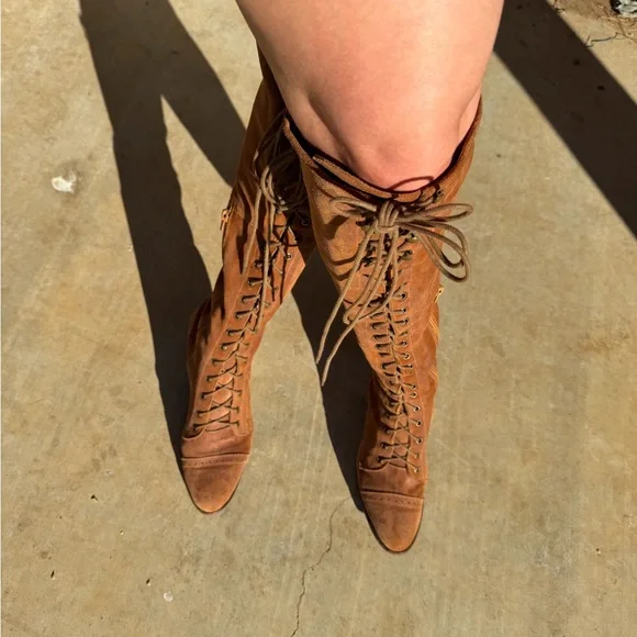 Jeffrey Campbell Sz 9 Brown 100% Lambs Leather Tall Lace Up boot Free People Joe - Picture 3 of 16